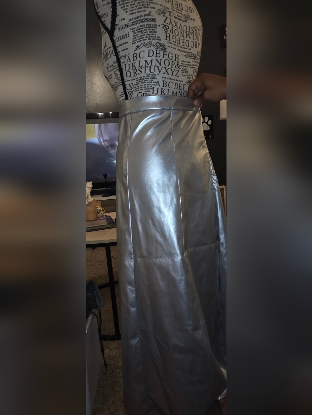 Metallic Silver A-Line Maxi Skirt